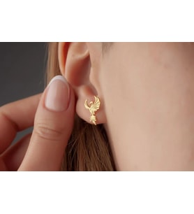 Kişiye Özel Anka Kuşu Model Küpe 925K Gümüş (Gold)