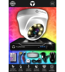 TURKNO 1 Kameralı Domie 1 İç Kamera Set HDD'siz Full HD Renkli Gece Görüşlü Güvenlik Kamerası Sistemi