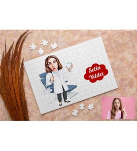 Karikatürlü Dişçiye Özel Kişiye Özel Puzzle