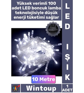 #Led Dekoratif Aydınlatma Yılbaşı Gece Lambası Beyaz Işık Şeffaf Kablo 10 Metre 100 Led Boncuk Lamba