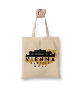 Vienna Austria Skyline Map Viyana Beyaz Bez Çanta Uzun Saplı Alışveriş Çantası Plaj Çantası