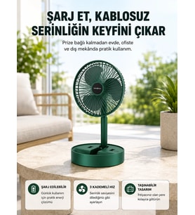 Katlanabilir Şarjlı Mini Fan 3 Kademeli Hız Ayarlı Taşınabilir