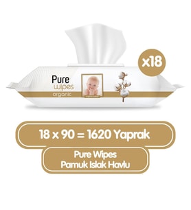 Pure Wipes Organik Islak Havlu Mendil 90x18 1620 Yaprak