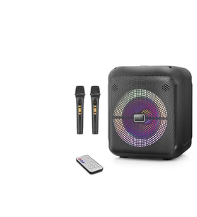 Çift Karaoke Mikrofonlu Bluetooth Hoparlör Fm Radyo 20W 10.5 İnç Rgb Kumandalı Siyah NDR2210