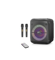 Çift Karaoke Mikrofonlu Bluetooth Hoparlör Fm Radyo 20W 10.5 İnç Rgb Kumandalı Siyah NDR2210