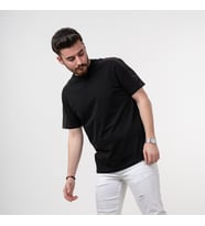 SIFIR YAKA OVERSİZE ERKEK T-SHİRT (Siyah)