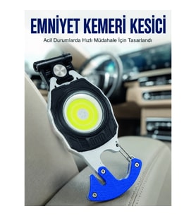 Mey İthalat® Şarjlı Acil Durum Feneri Elektronik Çakmak Tornavida ve Emniyet Kemeri Kesicili Taşınab