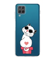 Samsung Galaxy A12  Kamera Korumalı  Kapak Cool Cat Tasarımlı  Şeffaf Kılıf