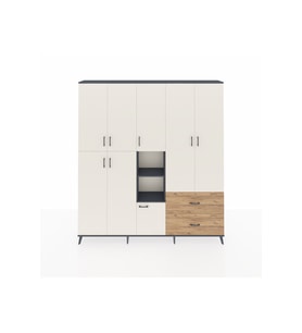 Arges Dolap 12 Raflı 2 Çekmeceli Tek Askılı 220x30x243 Antrasit-Aytaşı/Çam