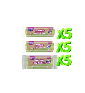 Natura 15 Paket Çöp Torbası Küçük Orta Büyük Boy Set