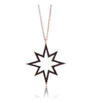 Siyah Taşlı Pırlanta Montür Rose Altın Kaplama Kuzey Yıldızı Gümüş Kolye