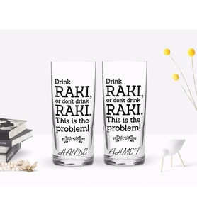BK Gift Kişiye Özel Renkli Baskılı Drink Rakı Tasarımlı İkili Rakı Bardağı Seti-1 (Beyaz)