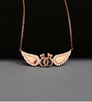 Gümüş Roze Yüzük Kanatlı  Kolye