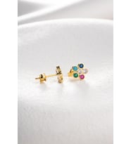 925 Ayar Gümüş Gold Kaplama Minik Mix Taşlı Kır Çiçeği Küpe