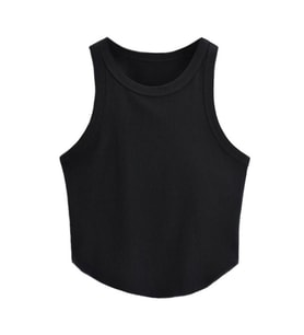 Liona Kadın Oval Etekli Siyah Renk Bisiklet Yaka Crop Top Bluz