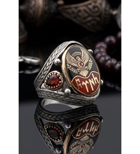 Kartal Figürlü Ay Yıldızlı - Göktürkçe Türk Yazılı 925 Ayar Gümüş Yüzük 902963