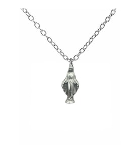 Antik Meryem Ana Figürlü Unisex Kolye – 60 cm Zincirli, Dini & Vintage Metal Takı (Gümüş)