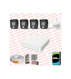 Provzen Hikvision 4 Kamera Hibrit ColorVu Full HD Güvenlik Kamera Olay Anında bildirim