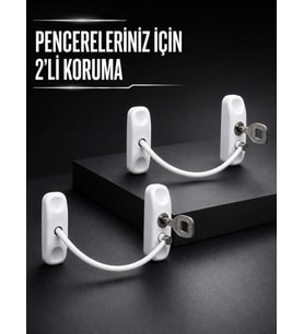 Beyaz Kablolu Pencere Kilidi 2 Adet Çocuk Koruma ve Pencere Emniyet Aparatı