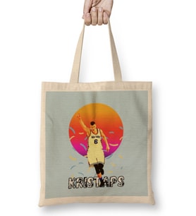 Kristaps Porzingis Vintage Art - Legend Basketball Gift Bez Çanta Uzun Saplı