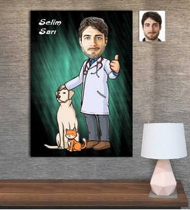 Kişiye Özel Karikatür Baskılı Ahşap Tablo Veteriner Erkek-5 30x40