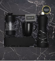 French Press, Kupa, Mermer Desen Suluk, Kravat & Dekoratif Ahşap Kutu 