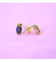 Gümüş Küpe - 1.10 Karat Mistik Topaz Oval Taşlı 925 Ayar Gümüş Küpe