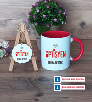 Optisyen Kupa Bardak Kırmızı ve Ahşap Anahtarlık Hediye (Model 1)