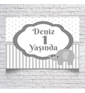 Çizgili Fil Temalı Doğum Günü Afişi