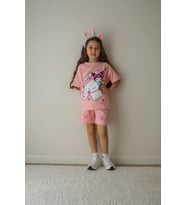 Cg Kids Kuromi ve Cinnamoroll Tshirt&Şort Kız Çocuk Alt Üst Süper Tarz Takım