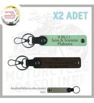 Motor Tutkunlarına Özel, İsim Plaka ve B Rh (-) Kan Grubu Yazılı x2 Anahtarlık, Yeşil-K Kahve-Gr (Çok Renkli)