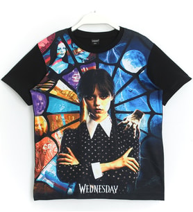 3D Baskılı Kız Çocuk Wednesday Addams T-Shirt Siyah