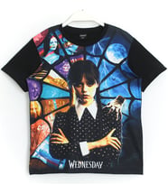 3D Baskılı Kız Çocuk Wednesday Addams T-Shirt Siyah