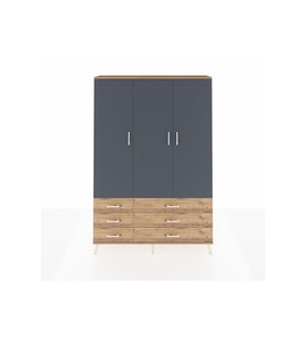 Arges Dolap 5 Raflı 6 Çekmeceli Tek Askılı 132x30x195 Çam-Antrasit/Çam