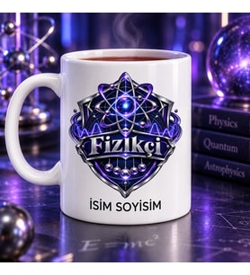 Fizikçi Kupa Bardak Mor Atom ve Dalga Arma Desenli