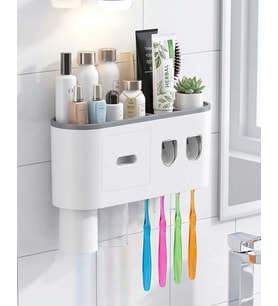 Banyo Organizer Fırçası Tutucu Çift Dispenserli Raflı Çekmeceli