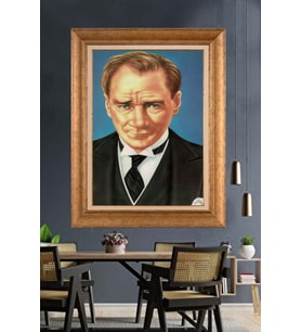 Altın Varaklı Çerçeveli Paspartulu Atatürk Tablo DC1349 (Gold)