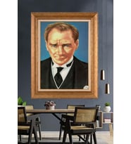 Altın Varaklı Çerçeveli Paspartulu Atatürk Tablo DC1349 (Gold)