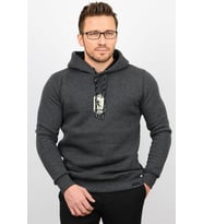 Üç Iplik Şardonlu Baskılı Kapüşonlu Sweatshirt Antrasit Edw179