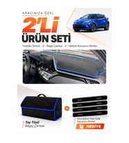 TOYOTA CHR (2016-2022) Uyumlu Torpido Örtüsü + Tay Tüyü Bagaj Çantası + Sticker Seti - Siyah Mavi