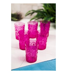 Akrilik Pembe 6lı Kısa Bardak & Su Meşrubat Kahve Yanı Bardağı 400 ml ( Cam Değildir )