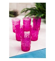 Akrilik Pembe 6lı Kısa Bardak & Su Meşrubat Kahve Yanı Bardağı 400 ml ( Cam Değildir )