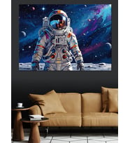 Uzay Boşluğunda Modern Astronot Dekoratif Kanvas - Mdf Ahşap Tablo