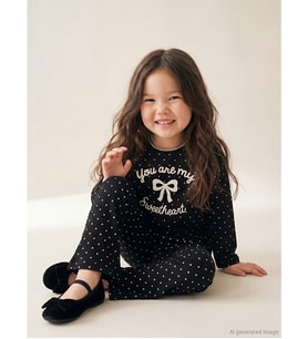 LCW Kids Siyah Bisiklet Yaka Kurdele Baskılı Kız Çocuk Tişört