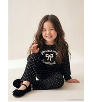 LCW Kids Siyah Bisiklet Yaka Kurdele Baskılı Kız Çocuk Tişört