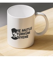 Ne Mutlu Türküm Diyene Yazılı Atatürk Baskılı Porselen Kupa - Vatansever Hediyelik Kupa