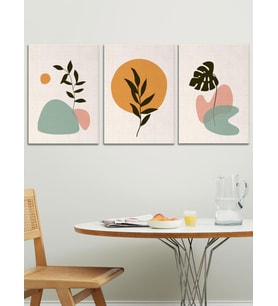 Soyut Minimal Kanvas Duvar Tablosu 3'lü Tablo Seti 40x55cm Pastel Colors Floral Canvas (Karışık)