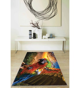 Çok Renkli Papağan Desen Kaymaz Taban Dekoratif Halı RV324 - 100 x 160 cm