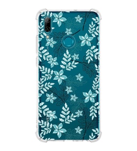 PrintiFy Huawei P Smart 2019 Uyumlu Köşe Korumalı Floral Su Yeşili Tasarımlı Şeffaf Silikon Kılıf