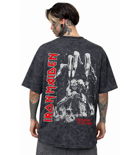 Ironmaiden Rock Metal Müzik Grubu Sırt Baskılı Unisex Oversize Eskitme Yıkamalı Tişört